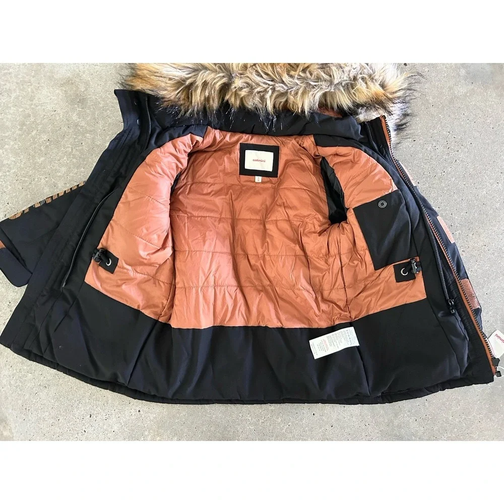 catimini Parka Puffer Jacket  Black‎ Faux Fur Hood Size 3 NWT